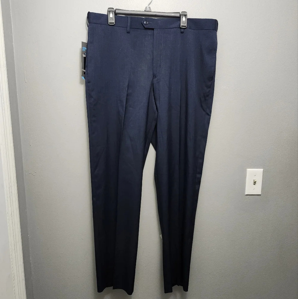 Savane men's dress trouser 38×32 navy blue expandable waist band straigh…